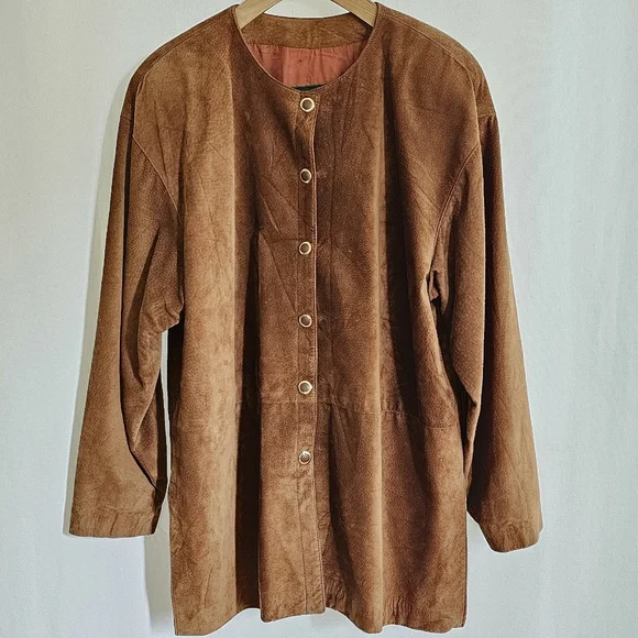 🇨🇦 Danier Leather Tobacco Brown Suede Button Long Coat Jacket - Picture 4 of 15